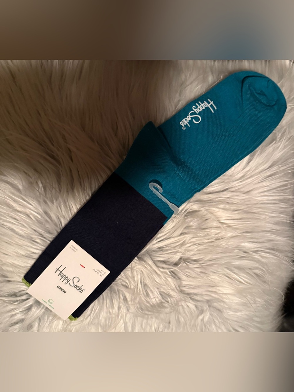 Happy Socks Men's/ Women’s Crew Socks - Teal and Navy.
